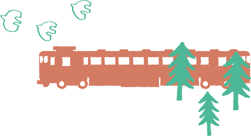 電車と木と鳥のイラスト